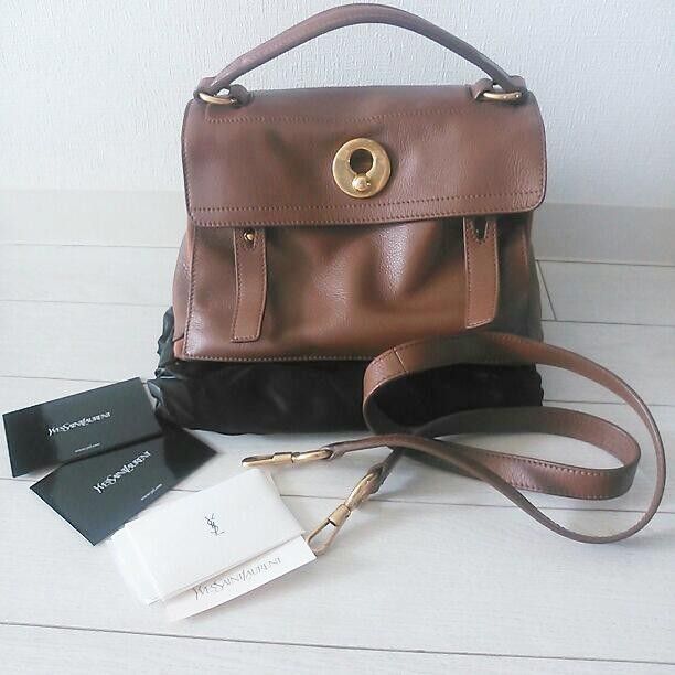 SAINT LAURENT Borsa YSL M due in pelle di cammello 2 vie 27 5x18x14 5 cm tracolla a mano usata