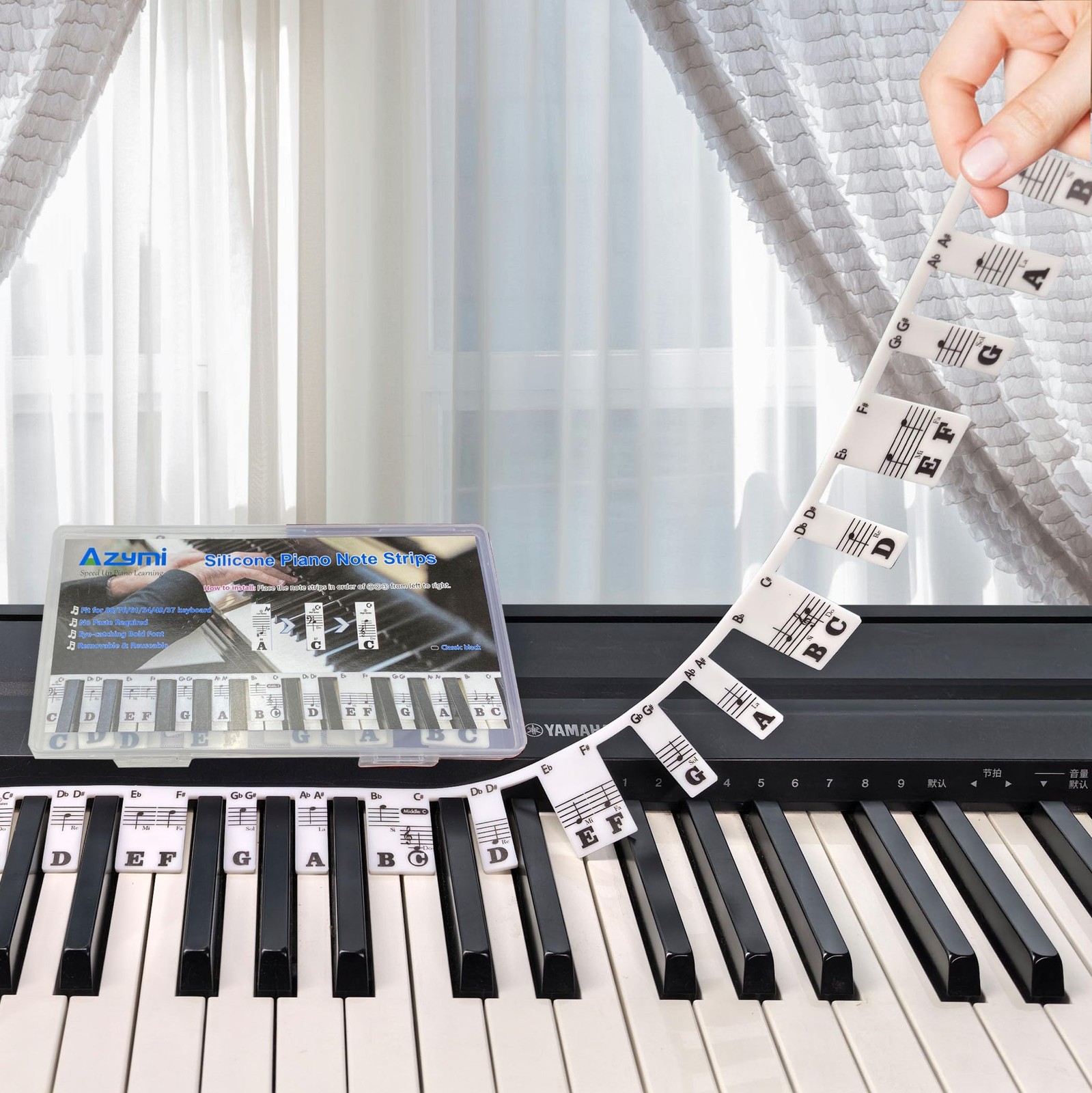 Azymi Removable Piano Keyboard Note Labels, Letters for Keys Black