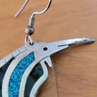 Vtg Mexico Sterling Silver Swordfish Marlin Earrings Turquoise Onyx Inlay Dangle — photo 5