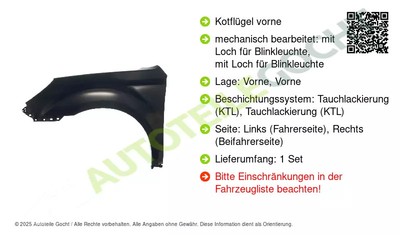 Kotflügel Set Vorne Links und Rechts für Legacy V BM 2.0 2.5 2009-2014