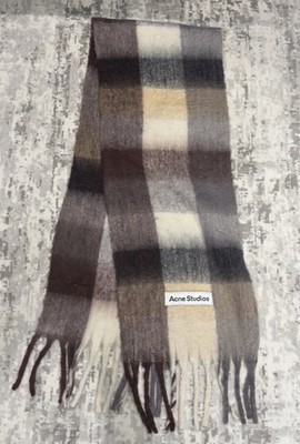 Acne Studios Vally Scarf Checked Plaid Multi Grey Green Large Fringe New