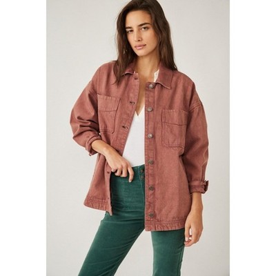 Free People Madison City Twill Jacket Washed Rose Size L Oversized Large Shacket