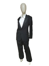 Men's Black Tuxedo with Flat Front Pants High Quality Merino Wool Modern Fit 42R