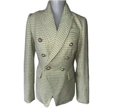 House Of Harlow 1960 Womens Double Breasted Blazer Sz M Lime Green Houndstooth