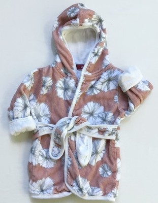 Milkbarn Hooded Bath Robe Infant Girl 0-9 Mos. Pink White Floral Organic Cotton