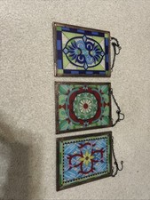 Multicolor Stained Glass Hanging Quilted Suncatcher 6.5x8.5 Handpainted Hangars