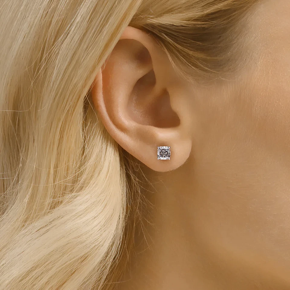 Diamond Earring Lab Grown Cushion Cut  2.00 Ct IGI  Certified 14k White Gold - Image 4 of 4