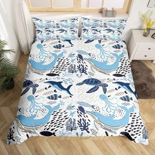 Turtle Bedding Sets Full White Blue Whale Decor Teen Duvet Cover Set,Octopus ...