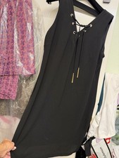 INC INTERNATIONAL SEXY PLUNGE V NECK LACE UP DESIGN CLASSIC WORK PARTY BLK DRESS