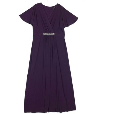 Ignite Evenings Womens Dress Purple Maxi Flutter Sleeve Beaded Plus 18 New