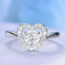2Ct Round Cut Lab-Created Diamond Heart Engagement Ring 14K White Gold Finish
