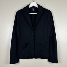 Banana Republic Women's 4 Blazer Black 100 Wool Knit Single Button Pockets