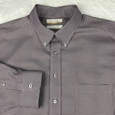 Roundtree Yorke Gold Label Dress Shirt Mens 18-34 Burgundy Checks No Iron