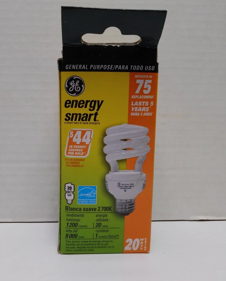 General Electric Energy Smart Mini Spiral CFL Bulb 20 Watt, 1200 Lumens NIB - Image 2 of 3