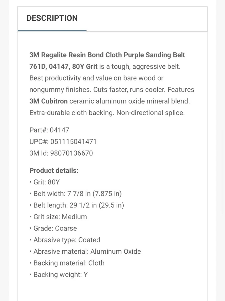 Ремни для напольной поверхности 3M Regalite 04147, зернистость 80 лет 7-7/8 дюйма x 29-1/2 дюйма в футляре из 10 - Изображение 2 из 4