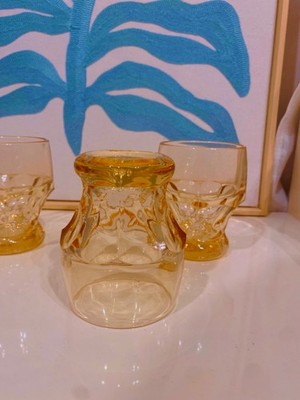 Vintage Anchor Hocking Georgian Honeycomb Tumblers   Yellow Thumbprint Glasses