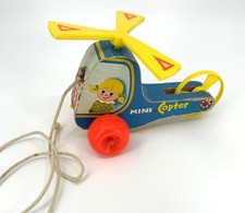 Vintage 1970 Fisher-Price Mini Copter Pull Toy 448 Wood Plastic Made USA Kids