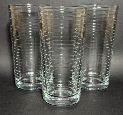 Set Of 3 Pasabahce DORO Horizonal Rings Clear Tumbler 8 Oz Straight Side