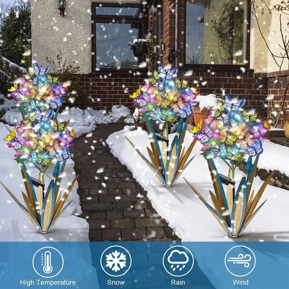USSolar Metal Agave Butterfly Flower Stick Garden Sculpture (3 Pieces Blue)-0CKQ - Image 4 of 4