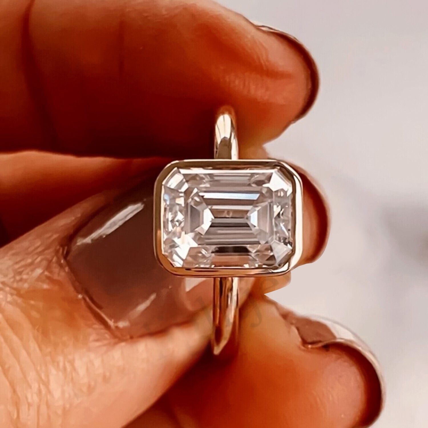 4.50 Ct Emerald Cut Off White Diamond Ring in 925 Silver Certified Shine