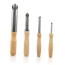 4 Pack Stainless Steel Circular Clay Hole Cutters, Wooden Handle Clay Tools 