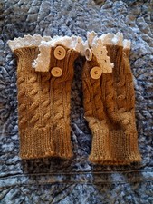 Boot Cuff Socks Brown With Lace And Buttons New Women's