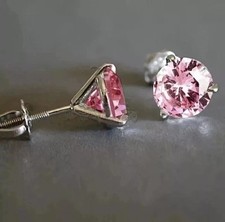 2Ct Round Cut Pink Lab Created Women's Stud Earring 14K White Gold Plated