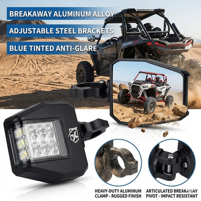 Xprite UTV Side View Mirrors w/ Spot Lights 1.6''-2'' Clamp Polaris RZR 900 1000