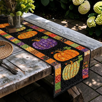 Halloween Pumpkin Quilt Table Runner, Fall Harvest Table Decor