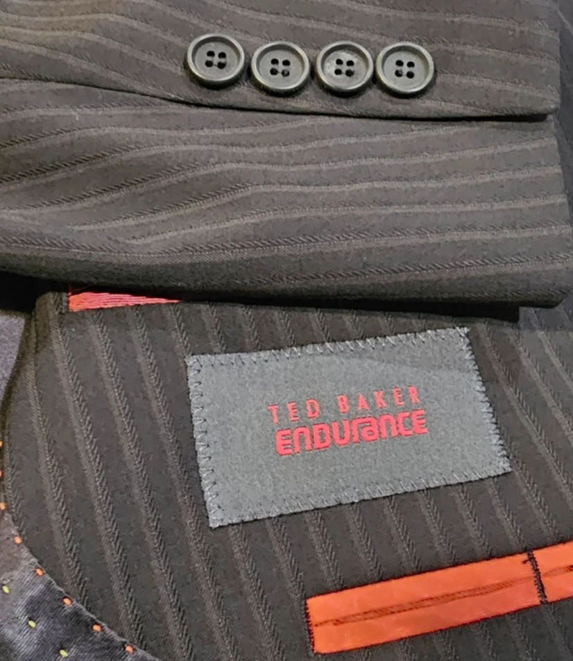 Blazer chaqueta Ted Baker Endurance negra a rayas mezcla de lana solapa cosida 42S Foto 2 de 4