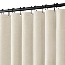 Extra Long Linen Shower Curtain 84 Inch Long with 12 Metal Hooks Washable
