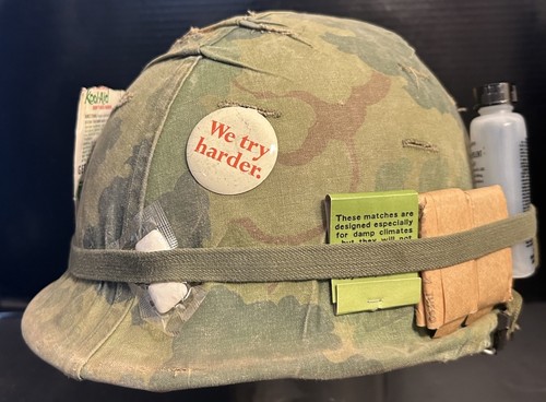 Vietnam War Era US Army M1 Helmet w/1960s Liner, Camo Cover & Authentic Extras