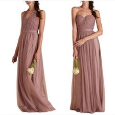 Birdy Grey Tulle Christina Maxi Dress Size XS Sandy Taupe Brownish Purple Gown