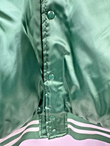 Vintage Green Rolling Rock Satin Jacket Size Large MVP 2 Pocket Button Up - Picture 5 of 7