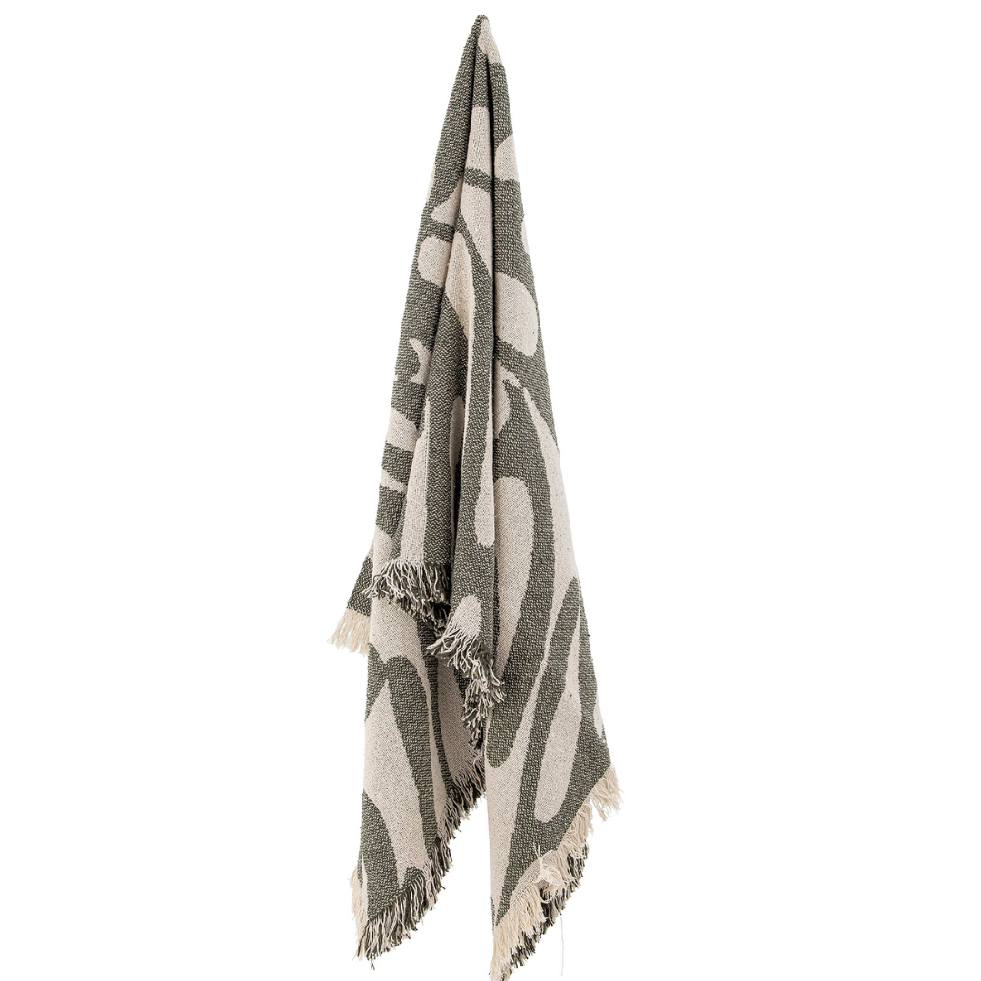 Bloomingville Alk Throw Green Abstract Swirl Pattern Blanket Recycled