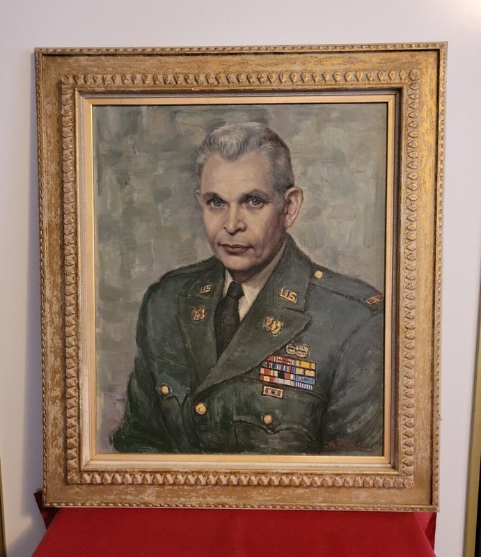 Vintage Korean War US Army Warrant Officer Portrait Oil On Masonite Framed 27x31