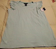 Ralph Lauren Girl's Tank Top Ruffle Stripes Green Sz 16 NWT