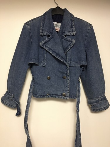 FERRETTI JEANSPHILOSOPHY Blue Jean Cropped Trench Denim Coat Size Medium - Picture 4 of 12