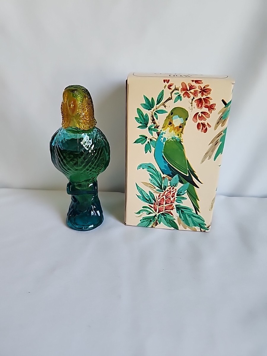 VTG AVON Island Parakeet Moonwind Cologne Blue Glass Bird Bottle w
