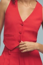 Maeve By Anthropologie Slim Cropped Vest Waistcoat - Size Xs - Red - Bnwot