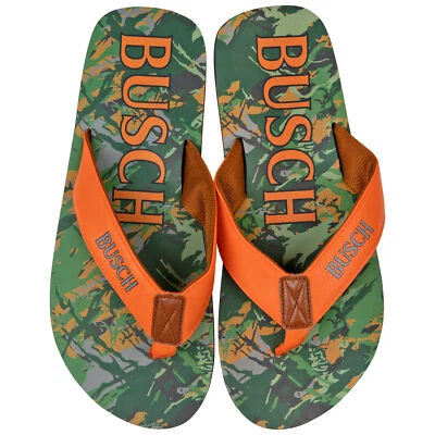 Busch Hunter Orange Text Logo Tree Camo Men's Flip Flop Sandals Multi-Color