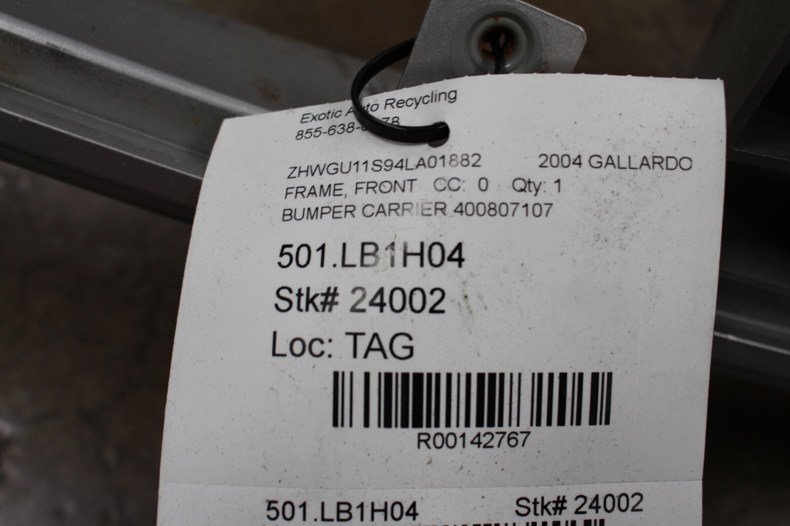 Lamborghini Gallardo Front Bumper Reinforcement Used P/N 400807107 sc 400807107A