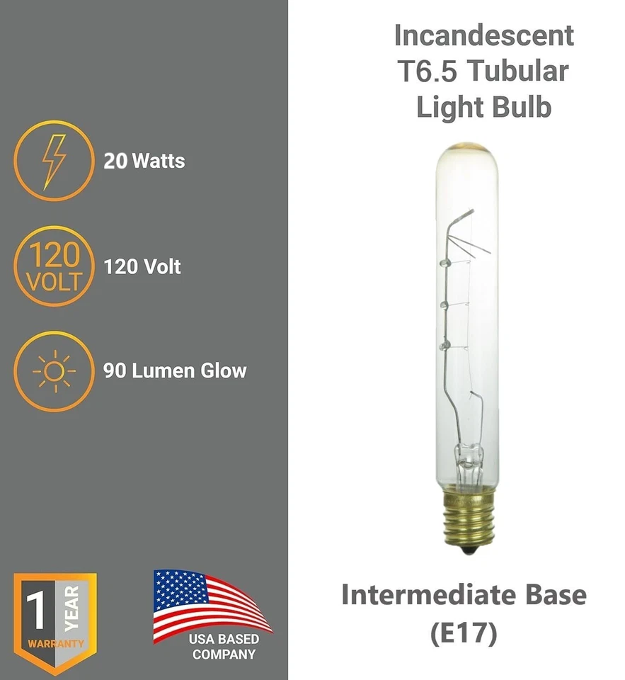 4Pack Tubular Light Bulbs, Tuff Skin Clear, 20W, 2600K, 90LM, E17, 120V - Image 2 of 3