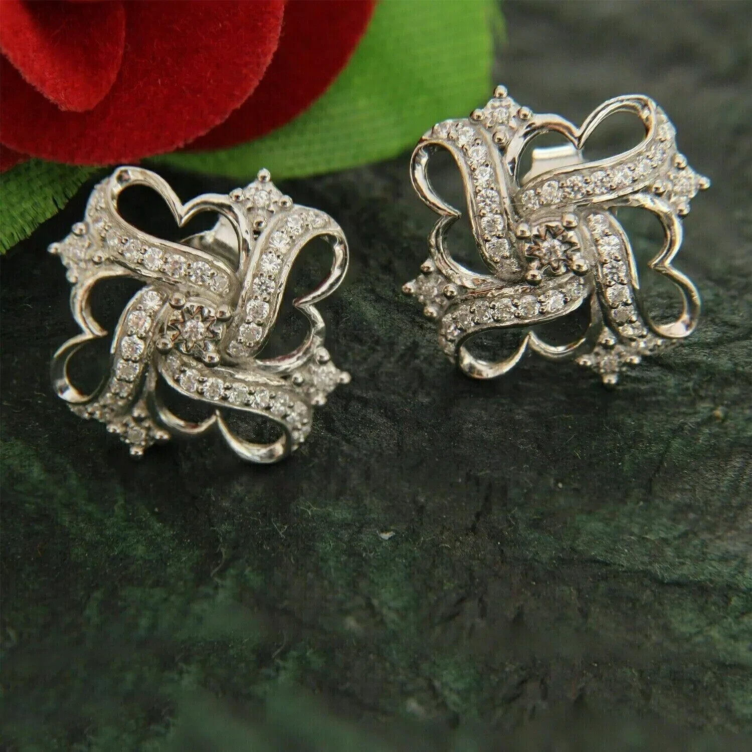 2 Ct Round Moissanite Stud Wedding Earrings in 14K White Gold