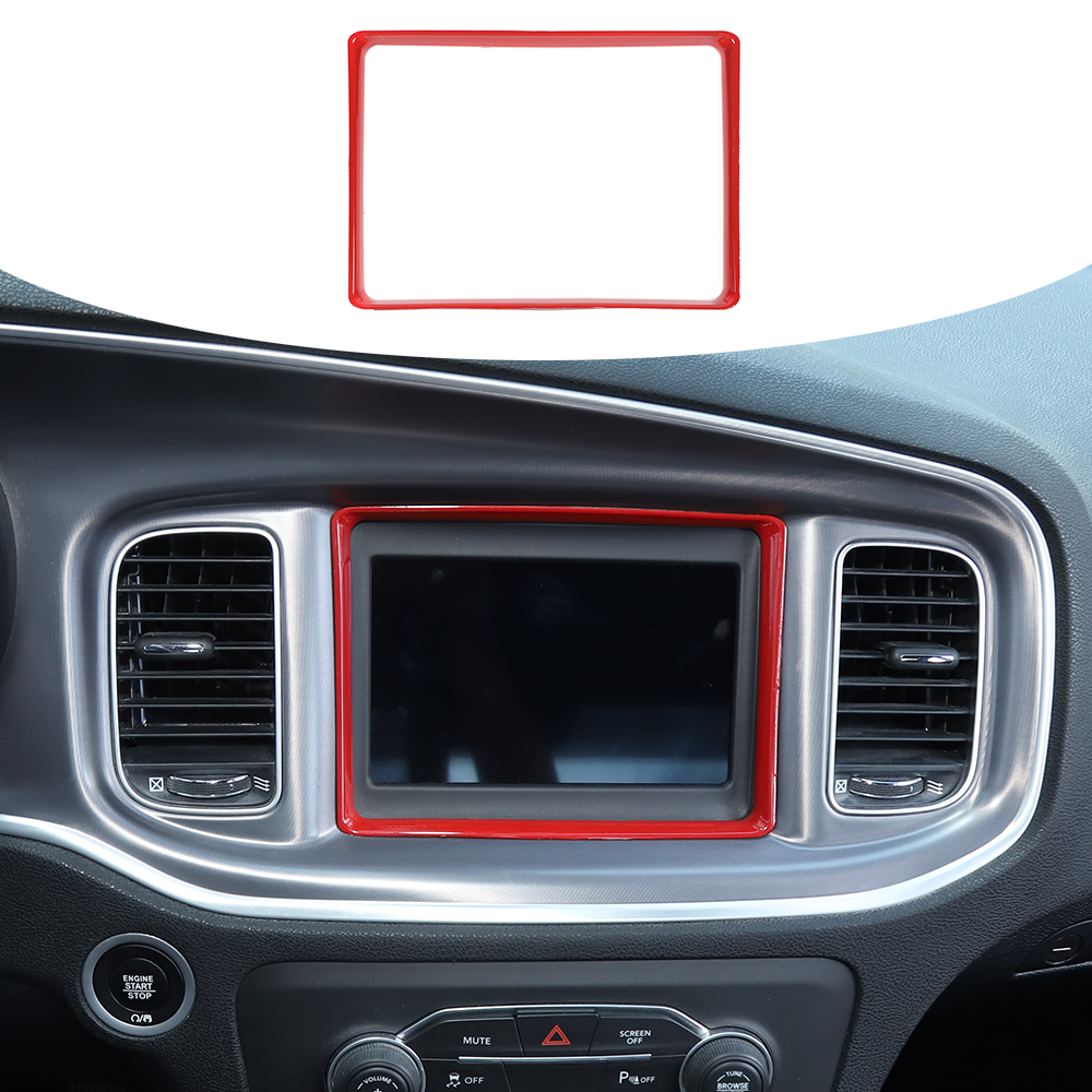 Red Central Control Navigation Panel Frame Accessories For Dodge Charger 2015 UP