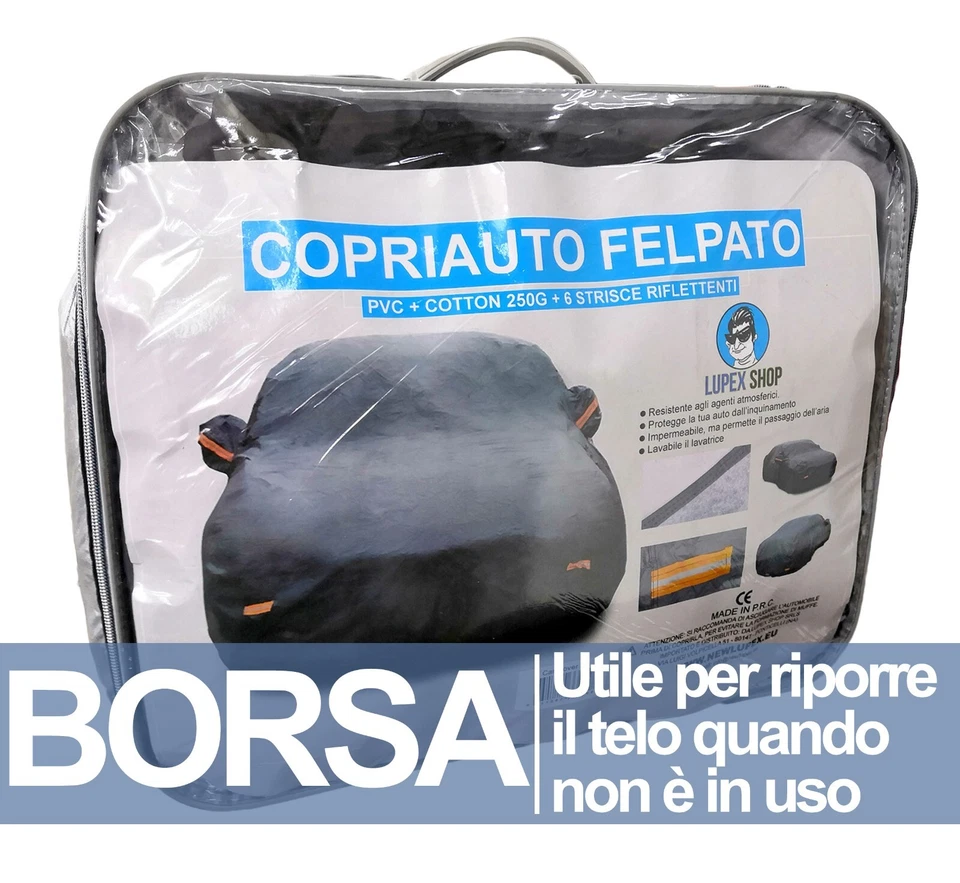 TELO COPRIAUTO COPRI AUTO FELPATO 250G IMPERMEABILE CON ZIP VARIE TAGLIE - Immagine 3 di 4