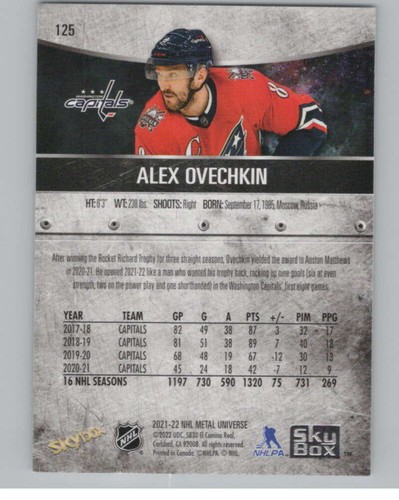 2021-22 Skybox Metal Universe #125 Alex Ovechkin Washington Capitals V101747 - Picture 2 of 3