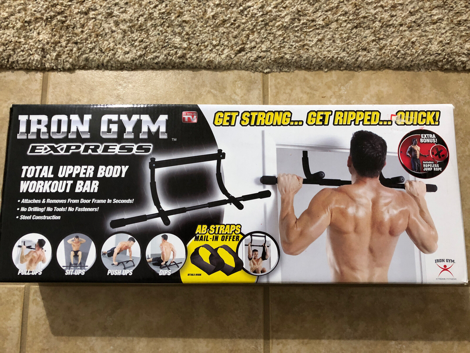 Iron Gym Express Upper Body Workout Bar Doorway Pull Up/Chin Up/ Sit Up/Push Up eBay