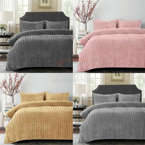 Luxury Chunky Ribbed Faux Fur Duvet Quilt Cover Set Super Soft Warm