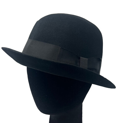 Cavanagh Men's 6 7/8 Black Fedora Bowler Riding Round Hat Vintage Cavart Edge NY